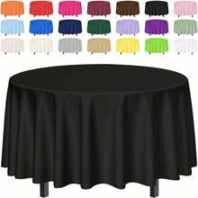 2 Pack Black Tablecloth Round 84 X 84 Plastic Table Cover Waterproof Black Table Cloth Disposable For Wedding Birthday Baby Shower Halloween Party Picnic Circle Tablecloth - 黑色 - 查看 2