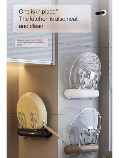 1pc High-Aesthetic-Value Pot Lid Rack – Simple And Stylish, Easy To Clean, And Adds A Pleasant Atmosphere To Your Kitchen. Wall-Mounted Design; No Need To Drill Holes In Your Kitchen Walls. This Versatile Household Storage Rack Can Be Used To Organize Cutting Boards, Chopping Boards, And Pot Lids, Featuring Multiple Layers For Efficient Organization.