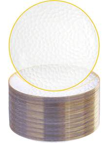 10pcs Transparent Hammered Gold Rim Plates, Dinner Plates, Salad Plates - Includes 10pcs 10.25-Inch Plates Or 10pcs 7.5-Inch Plates, Essential For Dinner, Dessert, Party, Wedding