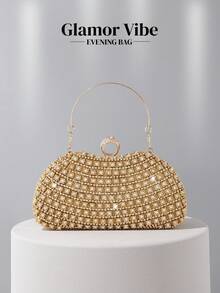 奢华水晶宝石手拿包，优雅闪亮腕带钱包，适合婚礼派对、舞会、宴会、女性礼物、生日、情人节 - 金色 - 查看 10