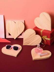 3pcs Set - Unfinished Wooden Heart Shaped Paper Carving Decor, 3.94 Inch Blank Heart Shaped Plaque, Wooden Blocks, Layered Heart Shaped Wooden Tray, Suitable For Painting, DIY Crafts, Wedding Home Decor, 0.59 Inch Thickness (Includes Pen)