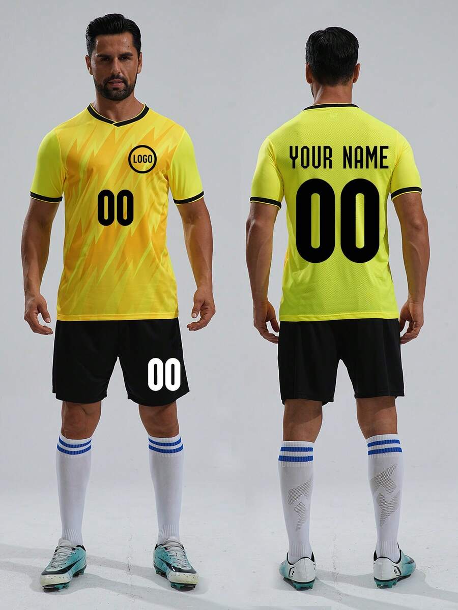 Customized Football Jersey, Can Print Name And Number | Personalized Adult Football Team Uniform | Moisture-Wicking Fabric, Fade-Resistant Printing - Yellow - View 1