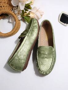 2026春季新款女士时尚平底鞋，低鞋面圆头花卉设计，百搭简约风格，软底舒适休闲轻便工作鞋 - 綠色 - 查看 2