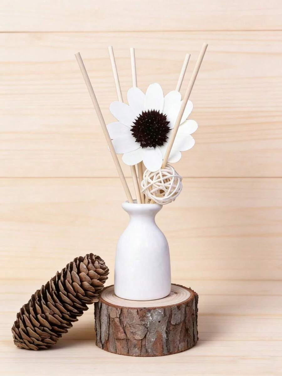 9件套无焰家居香氛套装（1瓶香氛精油+1个陶瓷瓶+5根藤条+1个藤球+干花），持久留香，适用于卧室/书房/浴室/客厅 - 情人节礼物 - 彩色 - 查看 1