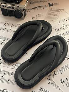 女士极简主义EVA鞋底黑色人字拖，适合沙滩穿着，防滑，轻便，沙滩凉鞋 - 黑色 - 查看 1