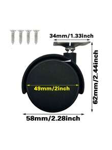 48mm/58mm 4pcs Black Swivel Casters, Heavy Duty, Suitable For Office Chairs, Desks, Computer Stands, Kitchen Racks, Furniture, Planters, And Various Flat-Bottom Household Items