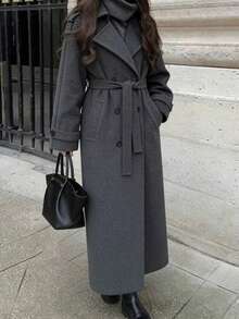 Seelio 秋冬新款女装时尚经典双排扣风衣外套毛呢大衣