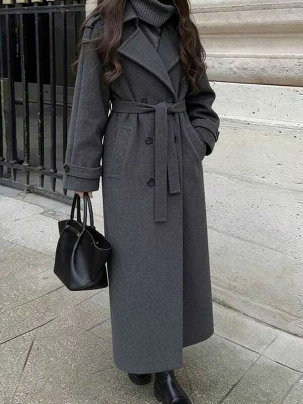 Seelio Autumn/Winter New Women's Fashion Classic Double-Breasted Windbreaker Coat Woolen Overcoat