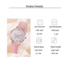 3pcs/Set Creative & Fresh Women's Round Dial Quartz Watch, Rose Gold Quartz Watch With Pink Leather Strap, Suitable For Women's Daily Wear Or Gift, Ideal For Christmas, Valentine's Day, Ramadan, Eid, Carnival - White - View 6