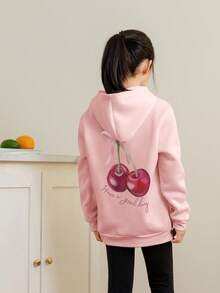 Tween Girls Students Casual Printed Thermal Lined Hooded Sweatshirt Jacket, Suitable For Spring, Autumn And Winter - Pink - View 2