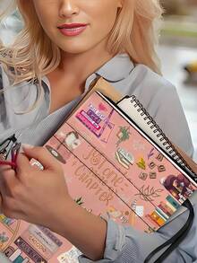 1pc Pink "Read Another Chapter" Themed Zippered Book Sleeve, Paperback Book Cover, Paperback Book Jacket, Book Protector, Book Bag, Printed Book Cover Bag With Front Pocket, Washable Multi-Functional Book Storage Bag, Suitable For Students, Teachers, Book Lovers - Single Piece - View 5