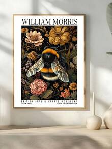1pc William Morris-Inspired Bee & Floral Canvas Art Print Modern Retro Poster, Animal Theme Wall Decor For Living Room, Bedroom, Home Office - Botanical Nature Insect Wall Art, Festival Gifts, Office Decor, Kitchen Decor, Wall Arts, Wall Decor, Home Decor, Room Decor, Canvas Wall Art, Posters, Wall Art With Frame, Optional Frame - Multicolor - View 5