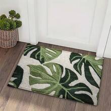 1pc Green Leaf Pattern Super Soft Microfiber Bath Mat, Non-Slip Absorbent Bathroom Rug, Door Mat, Bathroom Shower Mat, Machine Washable, Low Pile, TPR Backing, Knitted Fabric, Suitable For Bathroom, Bedroom, Kitchen, Entryway, Indoor & Outdoor Use, Bathroom Accessory And Decor, Housewarming Gift - Multicolor - View 2