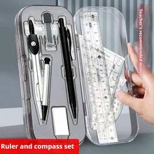 3件套透明塑料几何圆规和直尺套装 - 绘图工具套装，适用于学校和美术项目，学习用品，返校必备品