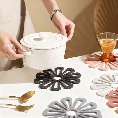 5/3/1pc Floral Pattern Placemats, Non-Slip Pads, Pot Holders, Table Mats, Heat Resistant Silicone Round Coasters, Multi-Functional Tableware Accessories, Picnic Blanket