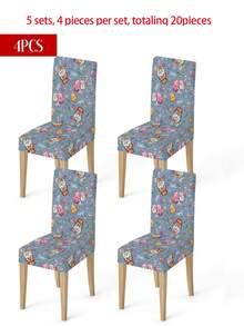 1pc/4pcs/6pcs/20pcs Easter Polyester Stretch Chair Covers, Egg Rabbit Floral Chair Back Protector Slipcovers, Washable For Home Dining Room Living Room Kitchen Decor - Black - View 13