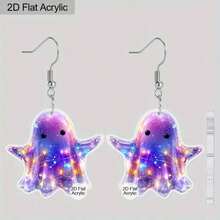 2D Flat Design, A Pair Of Halloween Gift Acrylic Fashion Dangling Earrings For Women, Colorful Ghost-Shaped Design, Suitable For Everyday Wear And Holiday Party Attire, A Great Gift For Friends, Family Or Mother's Day, 2D Flat Design. - Multicolor - Ver 6