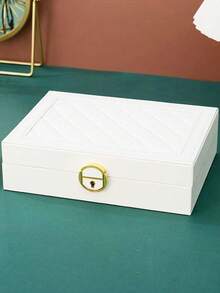 1 pieza Caja de joyería de cuero PU con múltiples capas en forma de rombo, caja de almacenamiento de joyas de gran capacidad y lujo, caja de joyas con cerradura, caja de joyas antioxidante, estante de exhibición de 2 niveles, caja de exhibición de joyas, caja de joyas de gran capacidad de 3 capas, caja de joyas de cuero PU multifuncional, caja de relojes con cerradura, caja de almacenamiento de joyas portátil - Multicolor - Ver 24