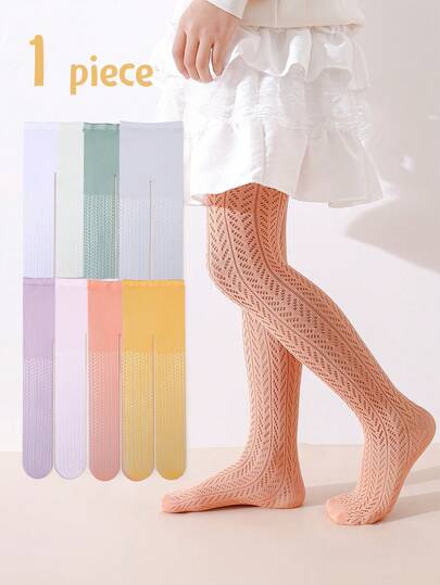 1pc Girls' Colorful Sheer Hollow Out Pantyhose, Lightweight, Spring/Summer