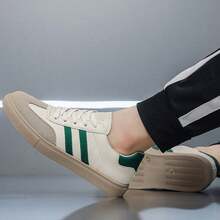 New Men's Breathable Casual Shoes, Lightweight Flat Canvas Casual Sneakers - White and green - View 4