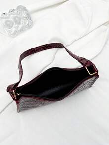 Women's Simple Solid Color Shoulder Bag, Casual Everyday Style, Fashionable Burgundy Color. - 勃根地 - 查看 7