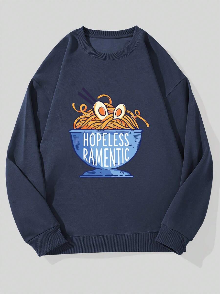 Men's HOPELESS RAMENTIC Pattern Crew Neck Casual Sweatshirt - 藏蓝色 - 查看 1