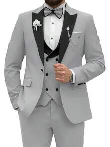 2026 Men's Casual Blazer & Pant Set  Men's Tuxedo Suit 3 Piece Slim Fit Suit For Men Tuxedo For Men Wedding Party Dinner Prom Relaxed Stretch Fit For Smart Casual Events - 銀灰色 - 查看 12