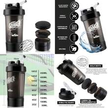 Botella de Agua o Shaker para Suplementos Fitness y Deportes de 650ML con Almacenamiento Giratorio de 3 Capas, Caja de Medicamentos, sin y 100% a Prueba de Fugas ()(Negro) - Multicolor - Ver 1