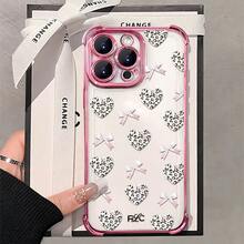 1pcs Leopard Heart Bow Phone Case Compatible with Apple Phone17 16 15 14 13 12 11 ProMax Antidrop Phone Case Camera Protection Phone Case Girlish Style Funky Cute Fashion Can Be Given To Friends Can Be Given To A Lover - Rosa - Ver 4