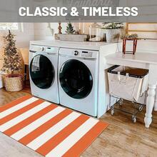 IOHOUZE Fall Door Mat 27.5inch X 43inch Orange White Striped Area Rug Washable Front Porch Rug Striped Door Mat Outside Entrance Entryway Doormat For Fall, Halloween, Than1ks 1giving Porch Decor,One-Size,OrangeWhiteStripe24inchx38inchRectangular - 橙白條紋 24吋x38吋長方形 - 查看 5