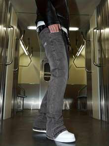 Jeans casuales de corte slim y ajustados para hombre - Gris - Ver 3