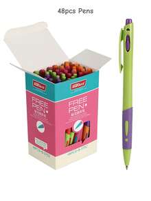 4/12/48pc Press-Type Ballpoint Pens, 0.7mm Blue Oil-Based Pens, High-Color-Contrast & Stylish Design, Suitable For Primary School Students Note-Taking, Old-School Office Supplies, Multi-Function Pens