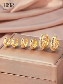 Hihho Bộ 6 khuyên tai kẹp thiết kế cao cấp phong cách Âu Mỹ, khuyên tai Zirconia cổ điển, khuyên tai sang trọng tối giản, thích hợp đeo hàng ngày hoặc đeo một lần, quà tặng tuyệt vời cho bạn bè - Vàng - Xem 5