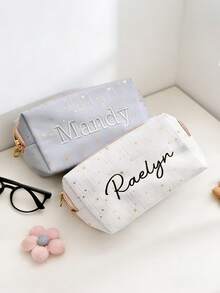 Túi đựng mỹ phẩm thêu hình ngôi sao theo yêu cầu, túi đựng mỹ phẩm dung tích lớn cá nhân hóa, túi đựng mỹ phẩm cho phù dâu, quà tặng tiệc độc thân, quà tặng phù dâu, quà cưới, phù hợp cho tiệc cưới và phù dâu. - Nhiều màu - Xem 3