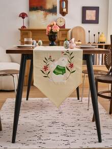 1pc Cute Easter Bunny Embroidered Table Runner, Solid Color Arrow Design Rectangular Table Runner For Kitchen, Living Room, Dining Table, Office Desk, Coffee Table Decor, Suitable For Easter Holiday, Family Party, Dinner - Beige - View 3