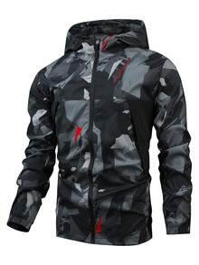 Plus Size Men's Jacket, Plus Size Casual Sports Jacket, Plus Size Hooded Sweatshirt, Plus Size Hooded Jacket Spring - Multicolor - View 1