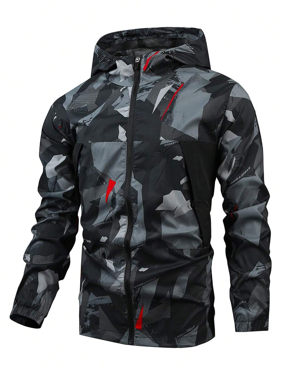 Plus Size Men's Jacket, Plus Size Casual Sports Jacket, Plus Size Hooded Sweatshirt, Plus Size Hooded Jacket Spring - Multicolor - View 1