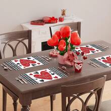 1/4/6 piezas Manteles individuales de lino, el lino se puede lavar a máquina, diseñado en Estados Unidos el Día de San Valentín, utilizado para la decoración de la mesa de la cocina. - Multicolor - Ver 7