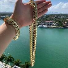 1pc 12mm 316L Stainless Steel Miami Curb Chain Nekclace Or Bracelet  For Men Jewelry Cuban Link Chain Necklaces For Men Gold Chain Cuban Link Chain Women Baddies Chain  Bracelets For Men Accessories Suitable As Valentine's Day Gift, For Party And Daily Wear - 12毫米(0.47吋) - 查看 9
