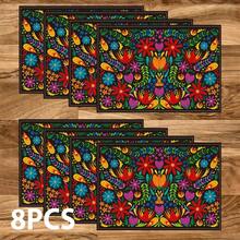 1/4/6/8/12 Pcs Colorful Floral Pattern Placemats (Linen), Washable Printed Table Mats, Surface Protector, Indoor Outdoor Dining Table Mats, Suitable For Holiday Parties, Kitchen & Dining - Multicolor - View 11