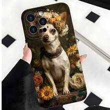 2026 nueva funda de teléfono esmerilada, funda de teléfono con diseño de perro chihuahua con flores y fondo vintage para iPhone 17 14 13 12 11 Pro Max Plus  Galaxy S23 S22 S21 S20 Ultra con protector de teléfono de arte floral elegante, funda de teléfono para pareja, regalo para novio o novia, San Valentín, cumpleaños, aniversario - Blanco antiguo - Ver 2