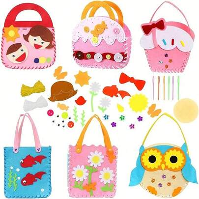 6pcs Creative Sewing Kit - DIY Handbag Craft Set, Includes Safety Pins, Felt Fabric And Simple Instructions, Educational And Fun, Cultivates Fine Motor Skills