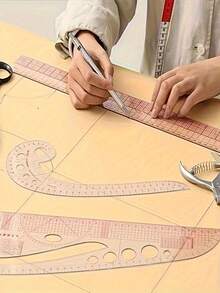 1 Set Professional Sewing Ruler Kit - L-Shaped Ruler, Comma Ruler, Triangle Ruler, French Curve Ruler And 90 Degree Ruler, For Accurate Garment Pattern Making And Clothing Design - Multicolor - View 5