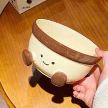 1 pieza Tazón de cerámica con diseño lindo de pie, tazón de frutas para damas, tazón de sopa, tazón de arroz, apto para uso diario en el hogar, fiestas, oficina, fideos instantáneos, campamento al aire libre, picnic, regalos, tazón, jardín - Multicolor - Ver 2