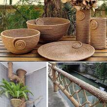 10毫米厚黄色黄麻绳，32.81英尺长，3/8英寸直径，坚固耐用，适用于手工制作、猫抓柱、园艺、农舍装饰、家居装饰等。