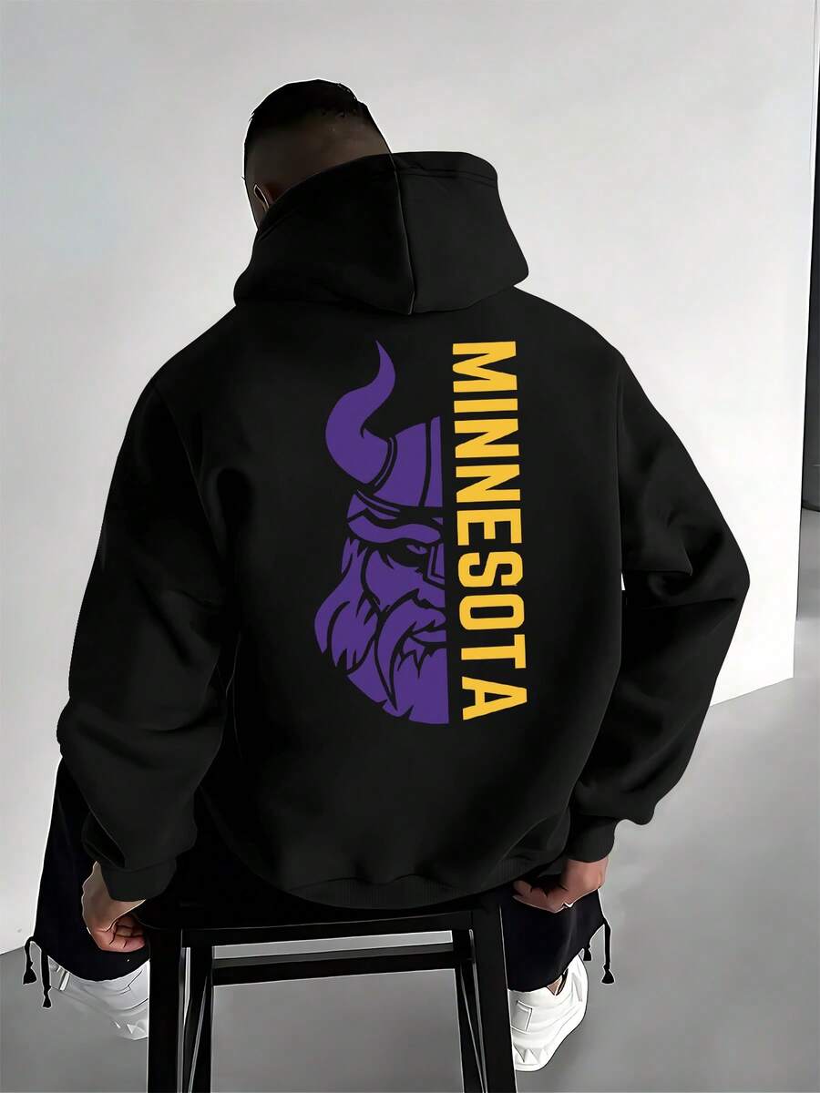 La sudadera con capucha para hombres es casual y versátil, con un patrón nórdico de moda, adecuada tanto para uso al aire libre como para uso en el hogar, un jersey informal con capucha para hombres. - Negro - Ver 1