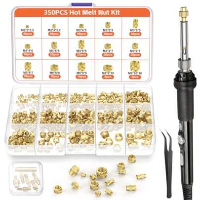 Preciva Heat-Set Insert Tip Set - Soldering Iron With 350Pcs Thread Inserts 6Pcs Heat-Set Insert Tips M2 M3 M4 M5 M6 M8 2Pcs Soldering Tip Connecting Rods And 1Pc Tweezers