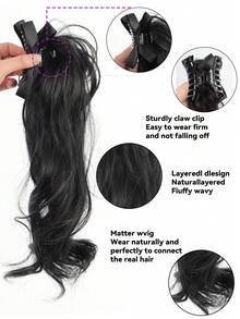 14英寸蝴蝶结爪夹式马尾假发 - 女士日常波浪卷合成假发 - 彩色 - 查看 6