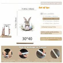 1PC Canvas Wall Art_Nursery Decor Printed Rabbit Burrow Motif, Watercolour Easter Art, Rabbits With Flowers, Spring Blossoms, Farm Animals, Easter Egg Design, Rabbit Garland - Framed Nursery Wall Art Perfectly Suited For Children's Room Decor, Playroom Decor Children's Room Decor Nursery Decor Daycare Decor Girls' Bedroom Girls' Room Decor Children's Room Decor Boys' Bedroom Boys' Room Decor Girls' Bedroom Decor