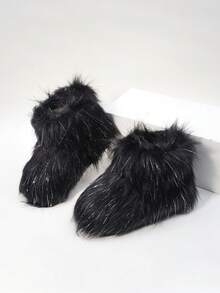 儿童雪地靴，厚底保暖内衬踝靴，适合幼儿/小童，男女通用 - 黑色 - 查看 1